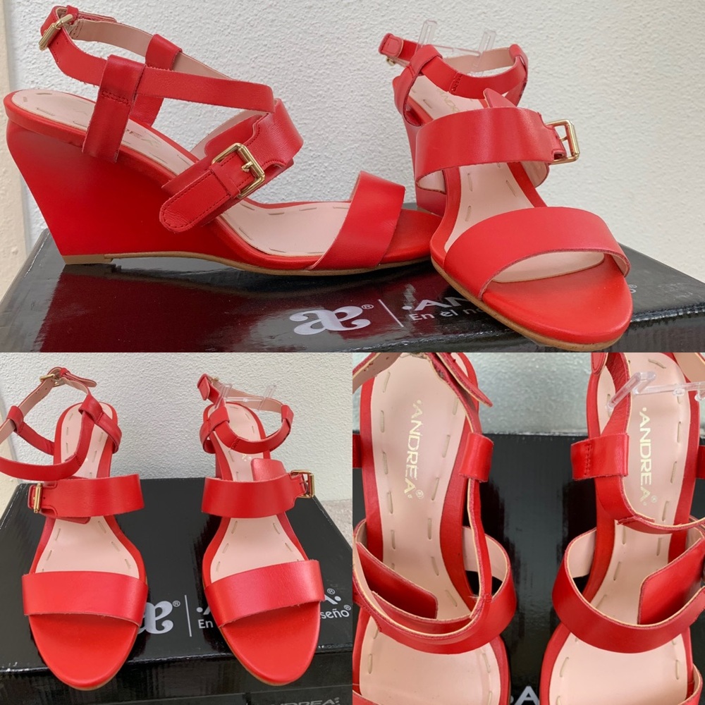 Gorgeous bright Red Orange wedge sandal.
